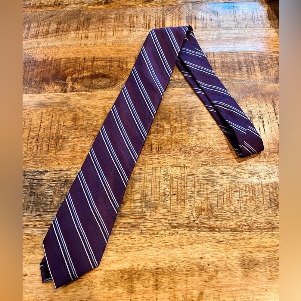 Calvin Klein Purple Striped Silk Tie